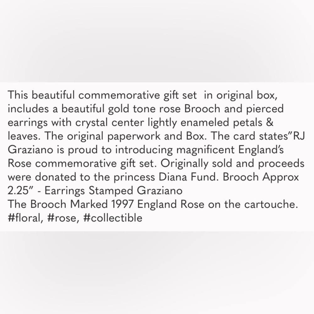 NWT vintage 1997 RJ Graziano England’s Rose Diana brooch & pierced earring set - Picture 14 of 14